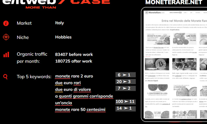SEO promotion of the MONETERARE.NET website
