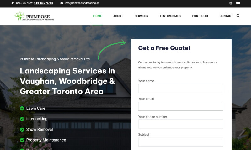Primrose Landscaping & Snow Removal Ltd Website Design