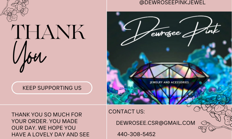 Dewrosee Pink Jewel Thank you Letter Card